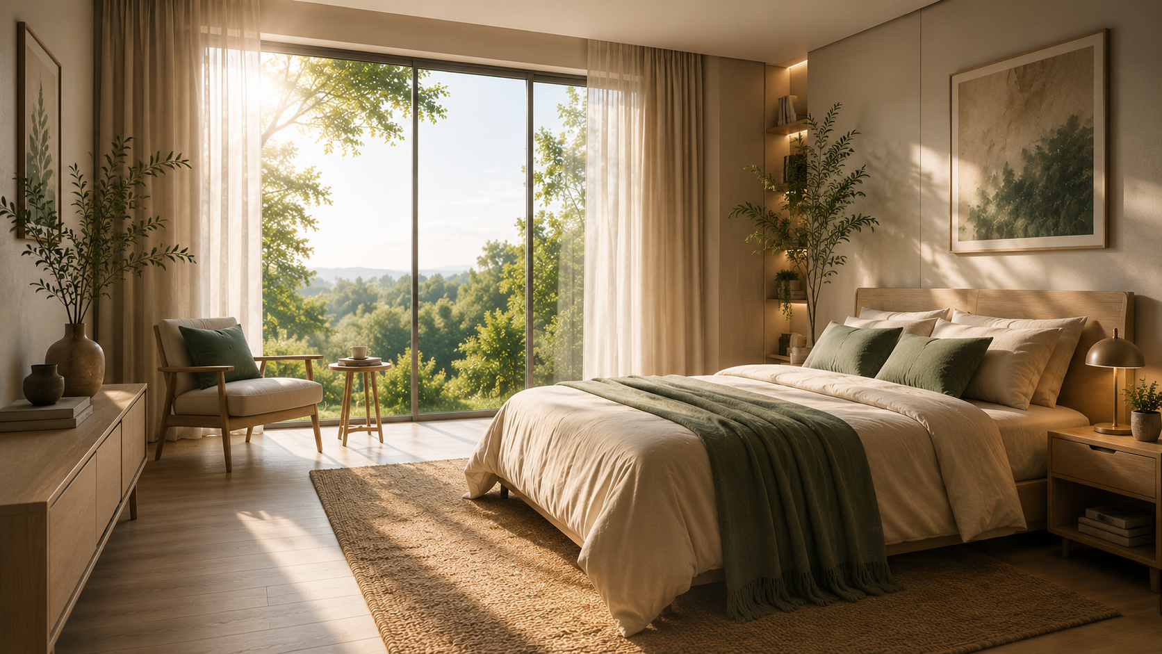 Bright and comfortable bedroom designed for a healthy sleeping environment