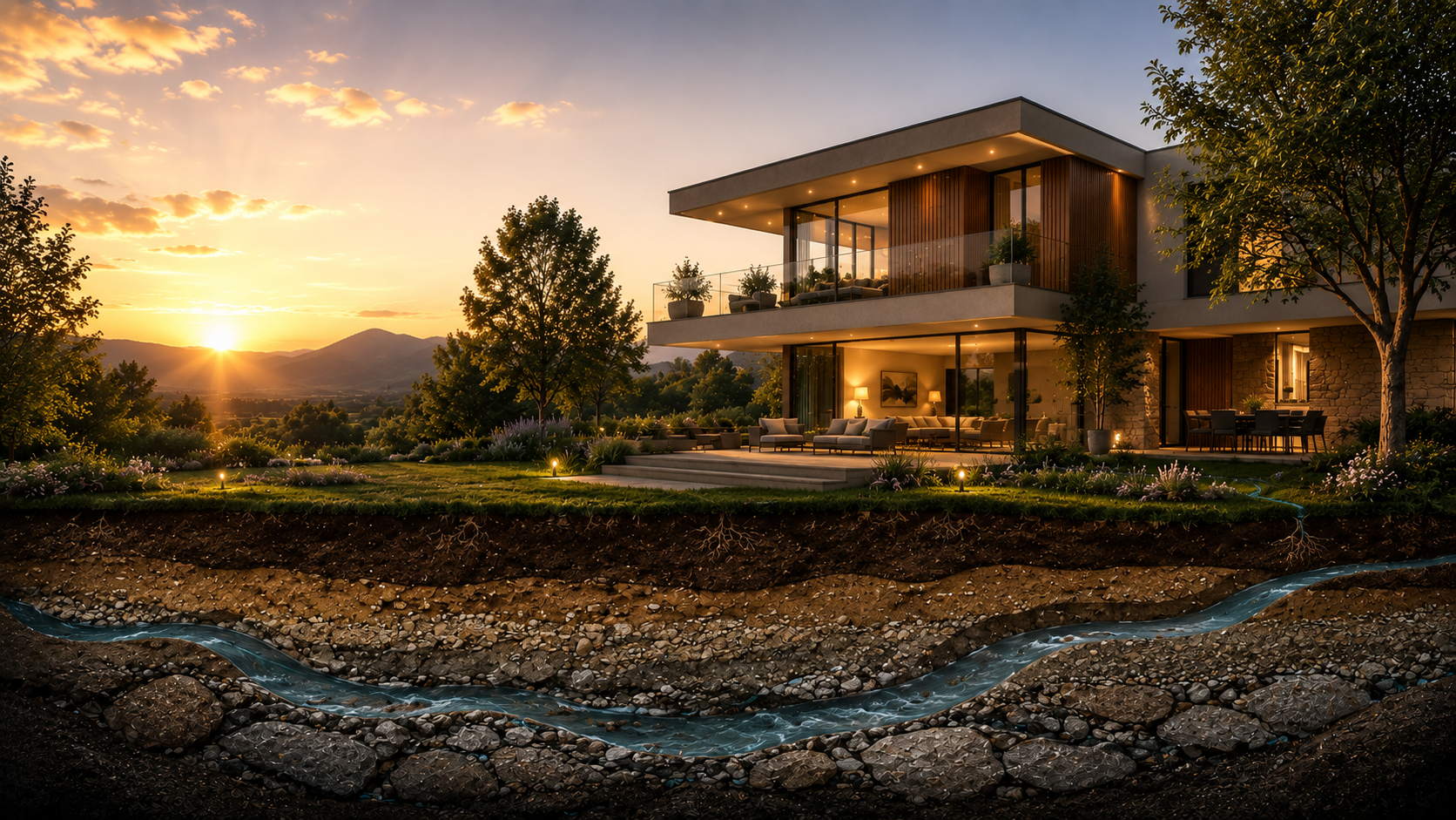 Healthy home surrounded by a balanced natural environment