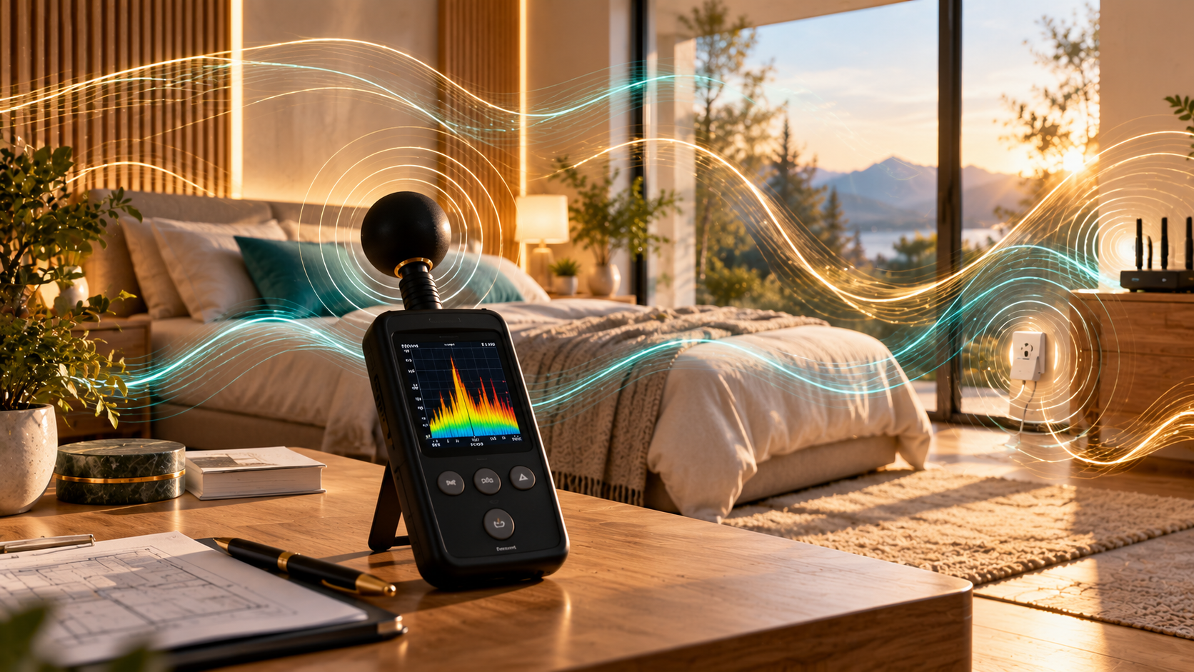 bedroom with electromagnetic measurement devices