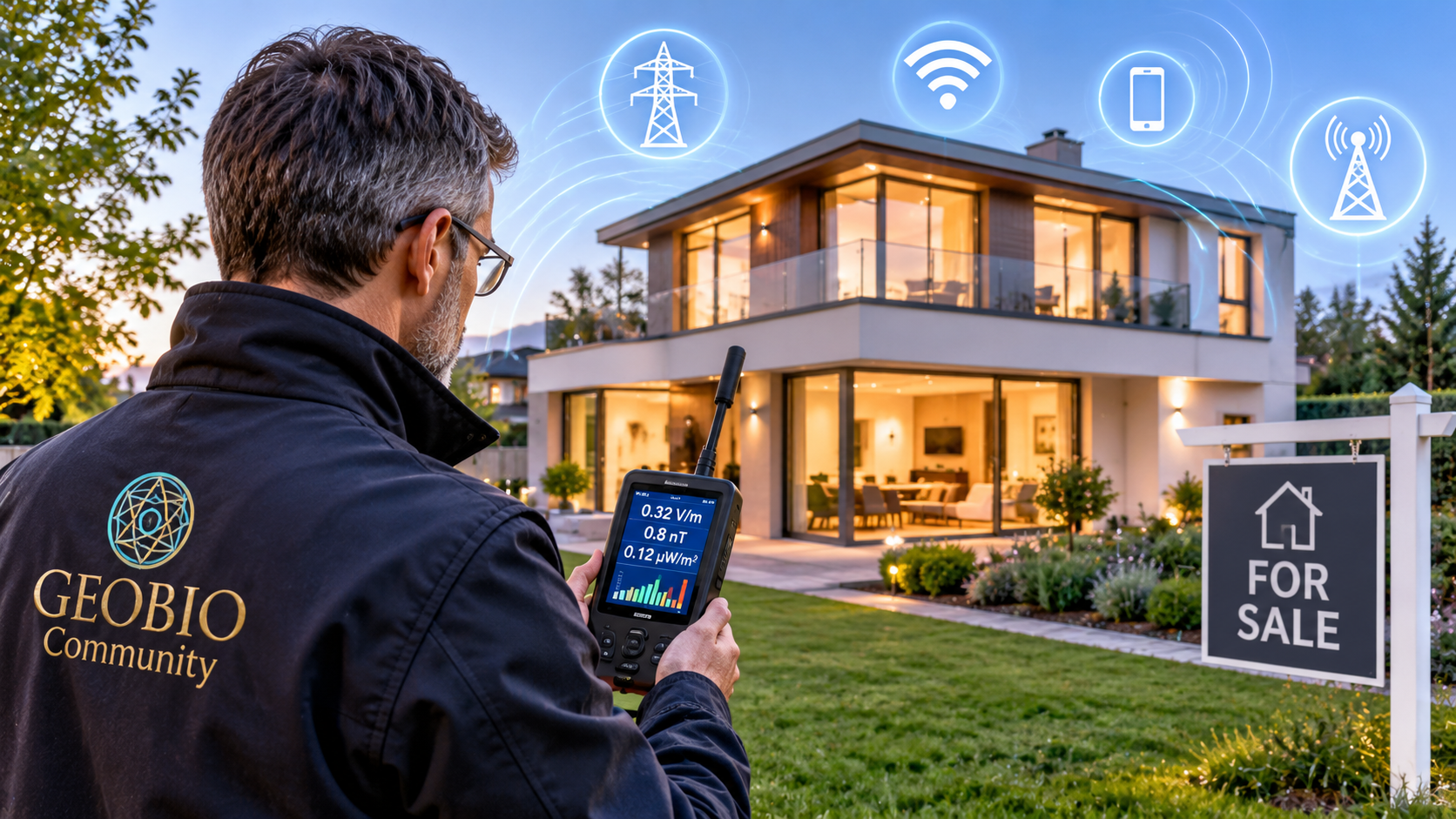 Professional electromagnetic assessment of a residential property, measuring electric, magnetic and radiofrequency fields before buying a home.