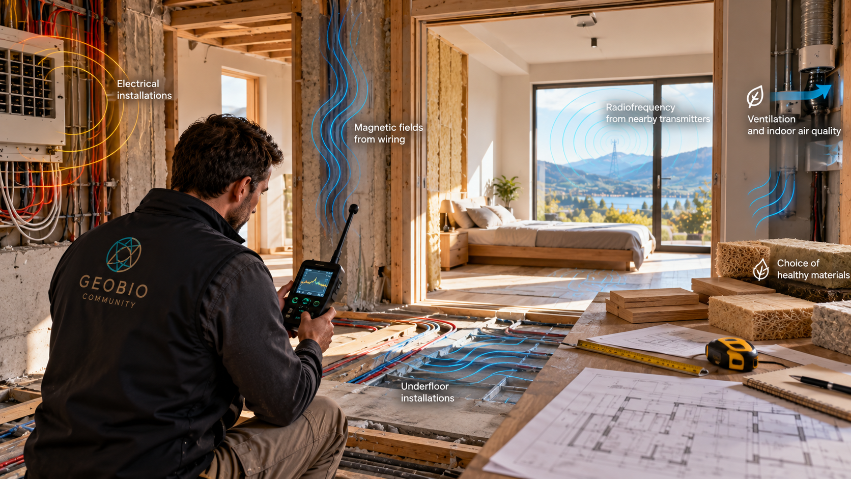 Building Biology assessment during home renovation, examining electrical installations, electromagnetic fields and building materials to improve the indoor environment.